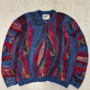COOGI Men's Vibrant Red and Blue Crewneck Sweater